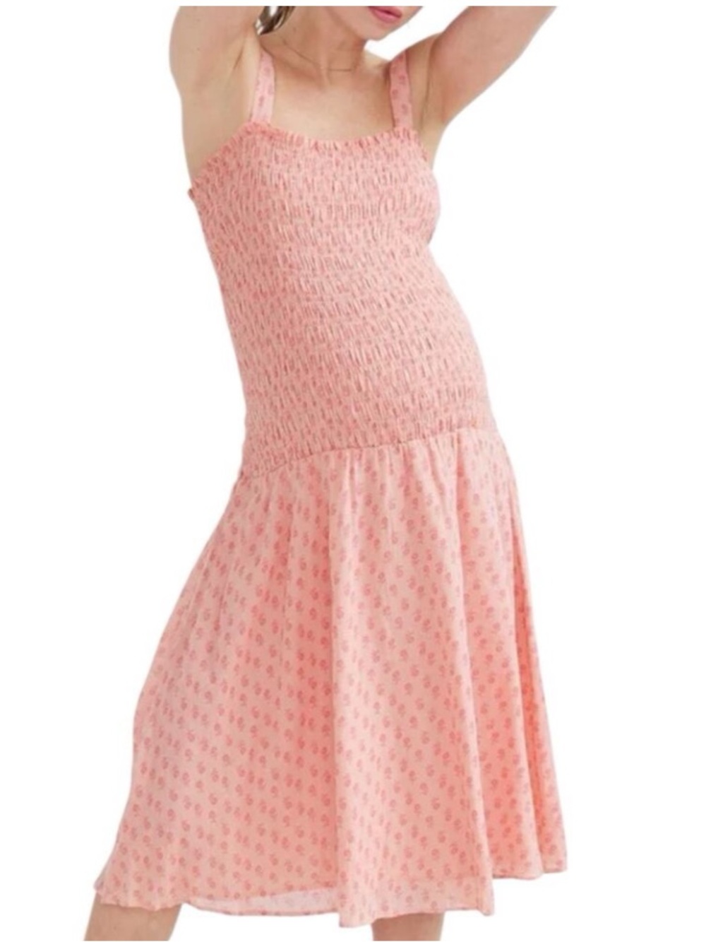 Hatch Evie Dress Pink Ditsy Floral Smocked Maternity Dress Small - Picture 2 of 7